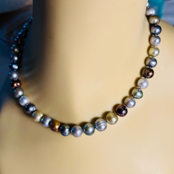 10mm Honora Cultured Pearl Necklace 16” Metallic colors - Picture 2 of 8